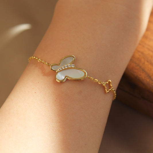 Butterfly Mother of Pearl Bracelet, Gold Color