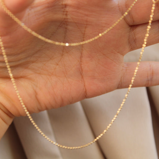 18K Solid Yellow Gold Plain Chain Necklace闪珠链
