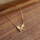14K Solid Rose Gold Butterfly Necklace 车花工艺