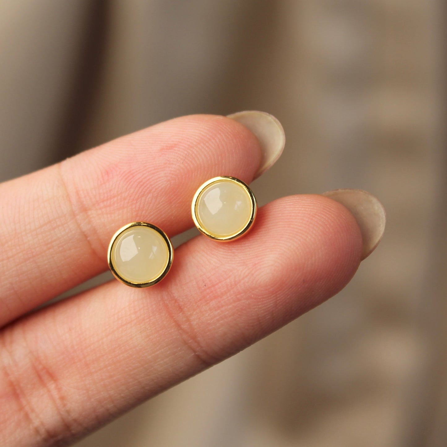 Small Natural White Jade Earrings