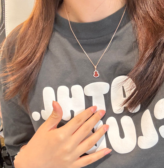 14K Solid Rose Gold Red Hulu Necklace