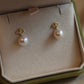 14K Solid Gold Ginkgo Leaf Natural Pearl Earrings