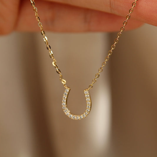 14K Solid Gold Horseshoe Moissanite Necklace