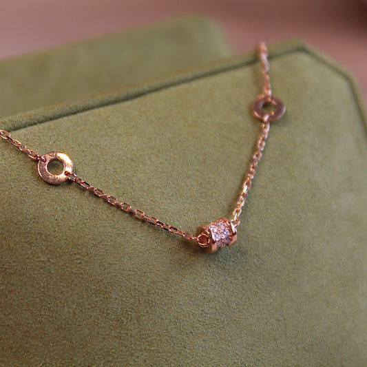14K Solid Rose Gold Rolling Luck Bracelet