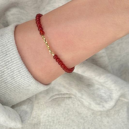 小碎金 18K Solid Gold Red Agate Bracelet