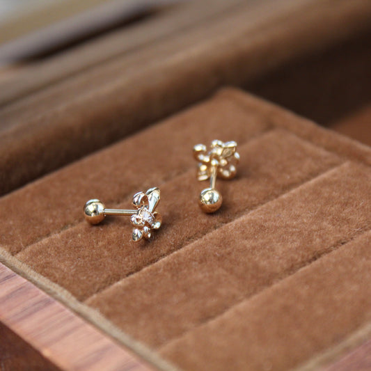 14K Solid Gold Iris Flower Earrings鸢尾花
