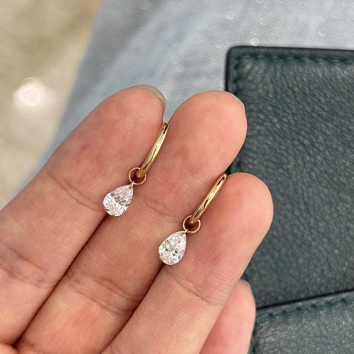 18K Solid Gold Lab-Grown Diamond Hoop Earrings