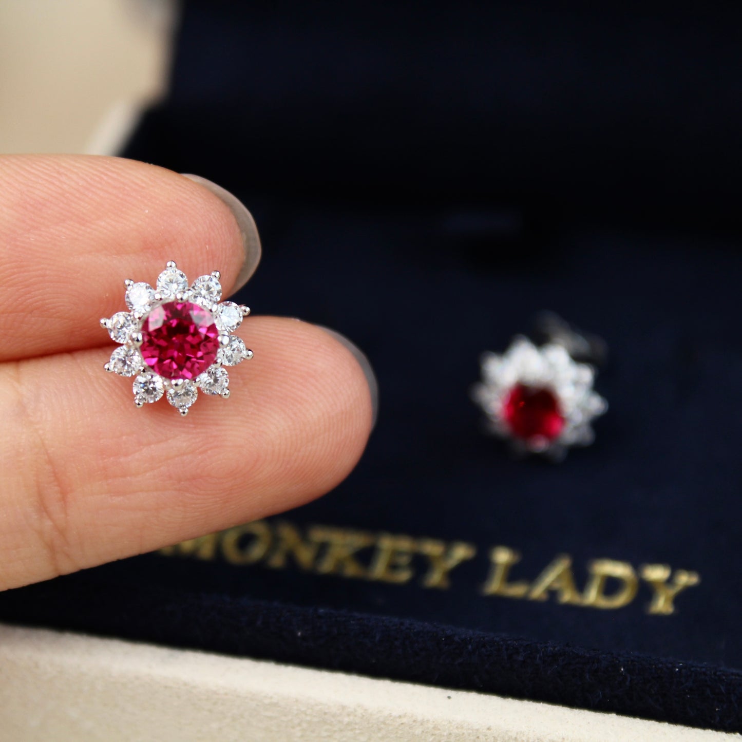 Lab-Grown Ruby Sunflower Earrings