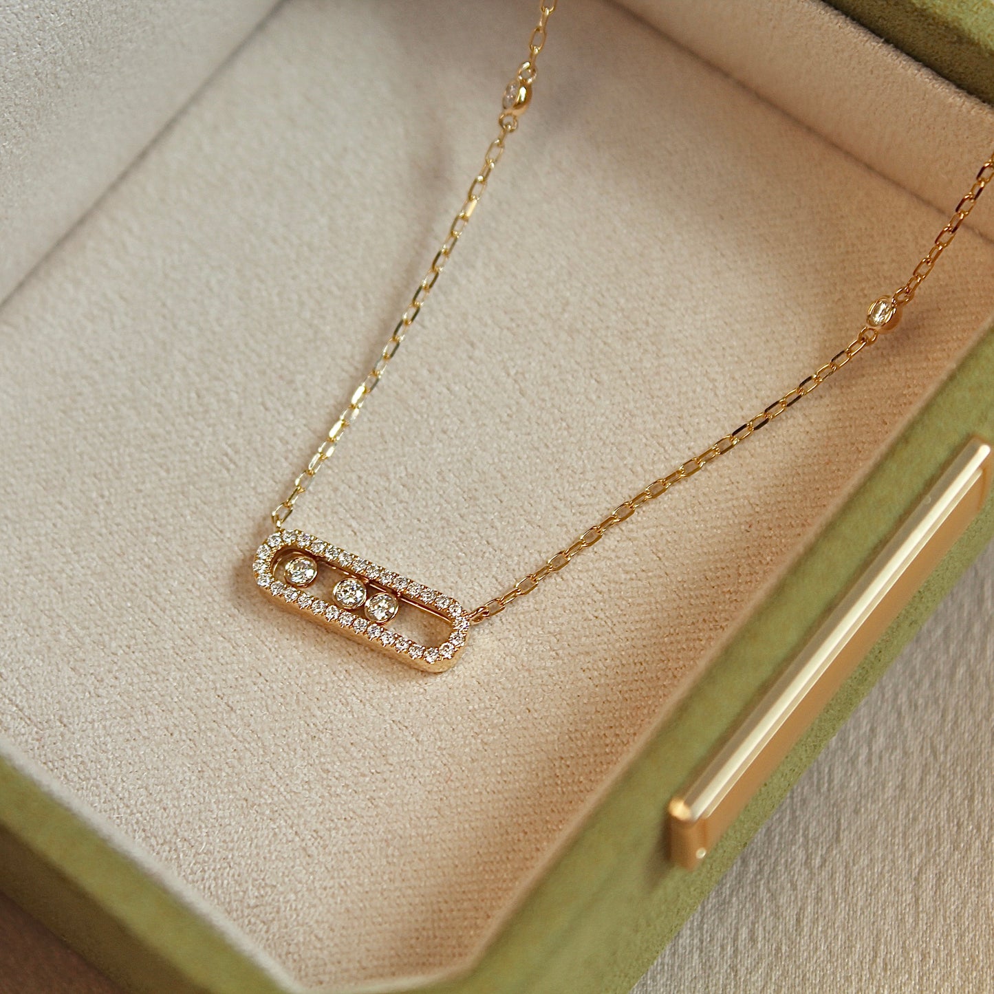 14K Solid Gold Dancing Stones Necklace