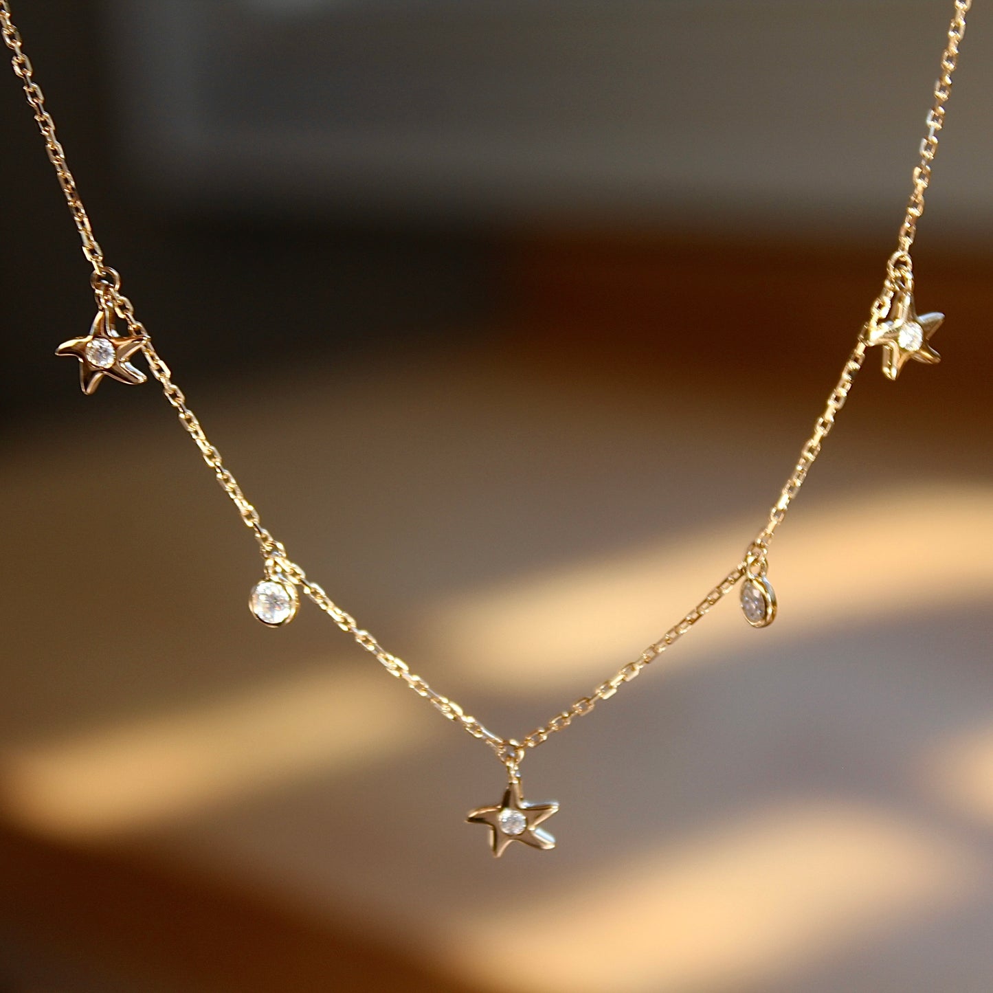 14K Solid Gold Sea Star Bubble Necklace