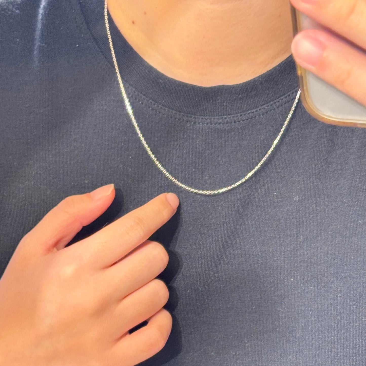 14K Solid White Gold Plain Chain Necklace