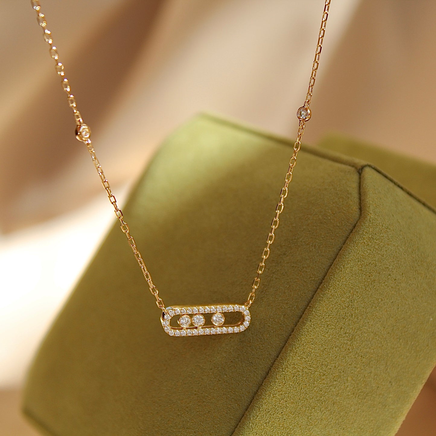 14K Solid Gold Dancing Stones Necklace