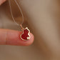 14K Solid Rose Gold Red Agate Hulu Pendant