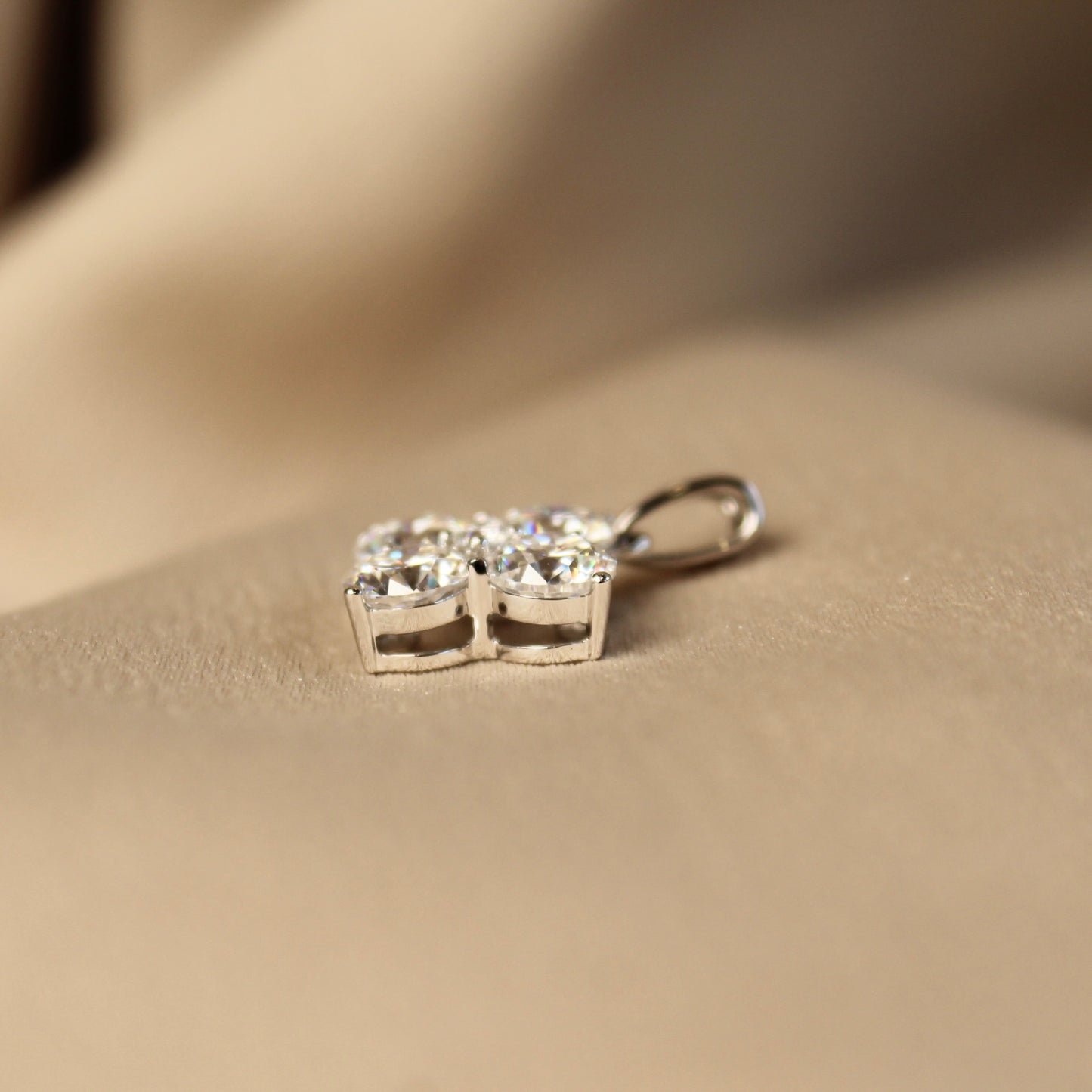 14K Solid White Gold Sparkling Clover Pendant