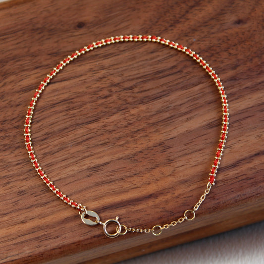 18K Solid Gold Red Bracelet