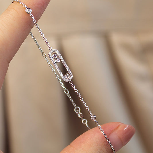 14K Solid White Gold Dancing Stones Bracelet
