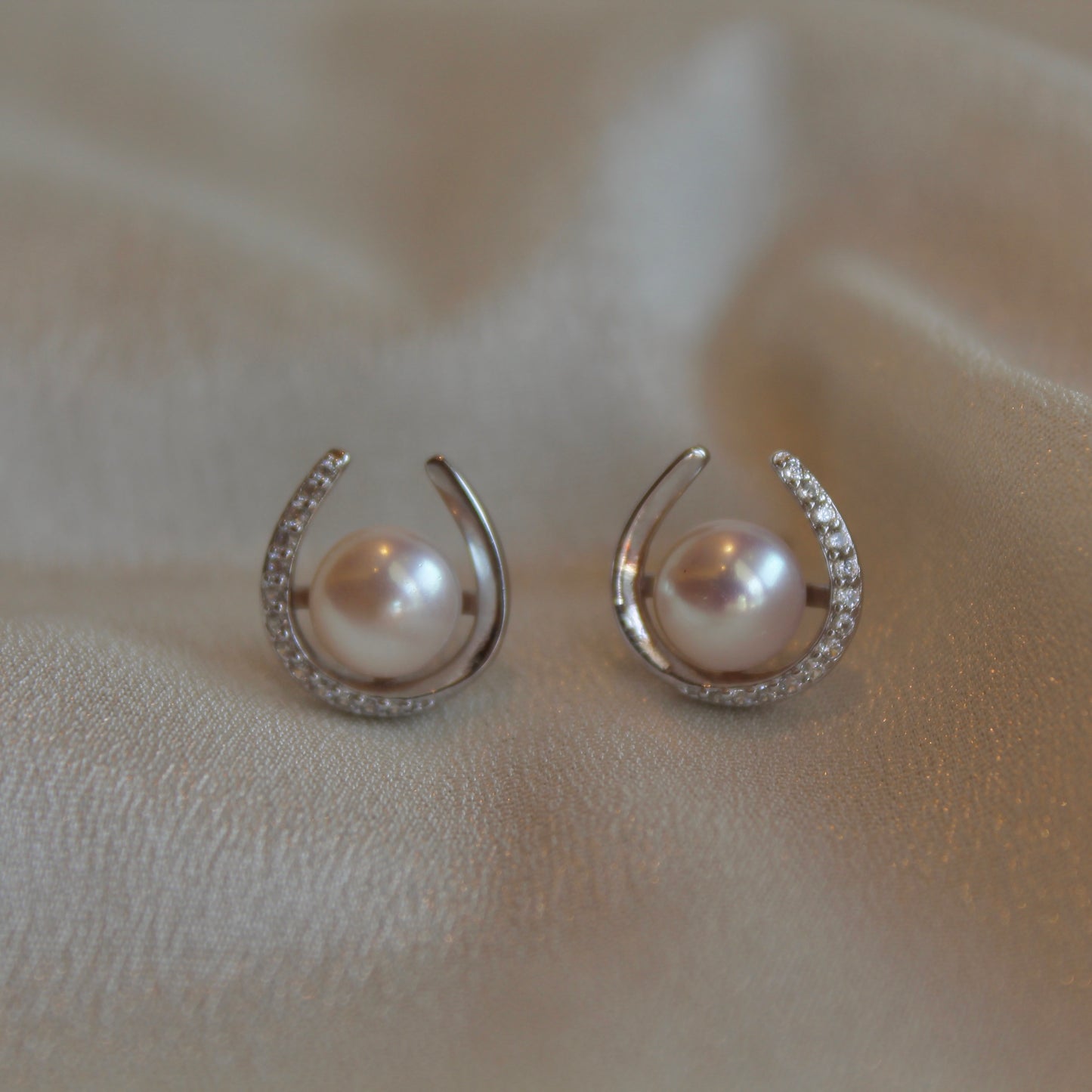 Lucky Horseshoe Pearl Earrings, Sterling Silver