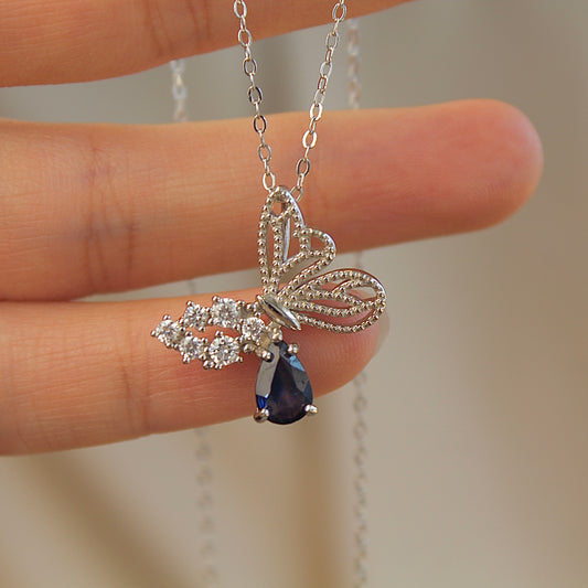 Gem Expo Special, Natural Blue Sapphire Butterfly Necklace