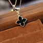14K Solid Gold Black Onyx Clover Pendant