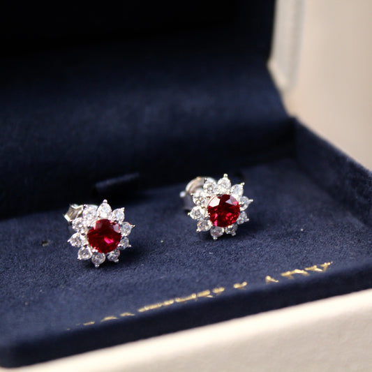 Lab-Grown Ruby Sunflower Stud Earrings