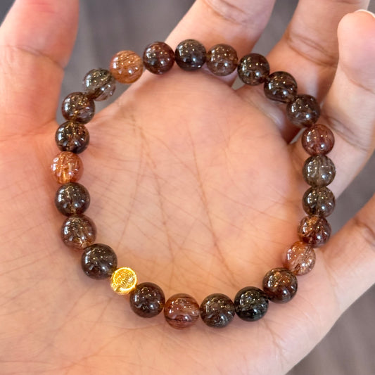 18K Solid Gold Black Rutilated Quartz Bracelet 满色黑金发晶