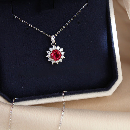 Lab-Grown Ruby Sunflower Necklace