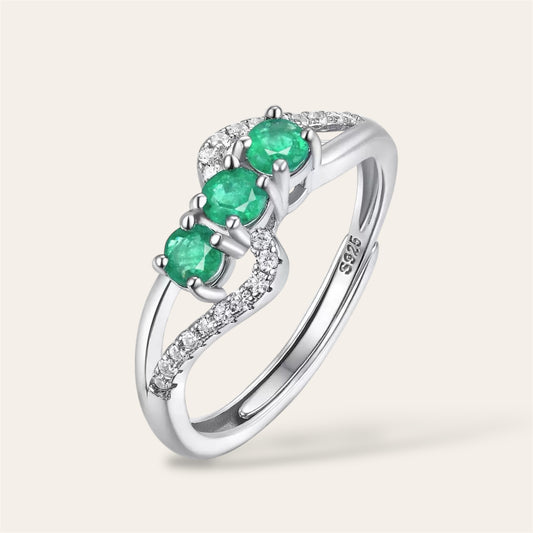 Wave Natural Emerald Ring, Adjustable Size