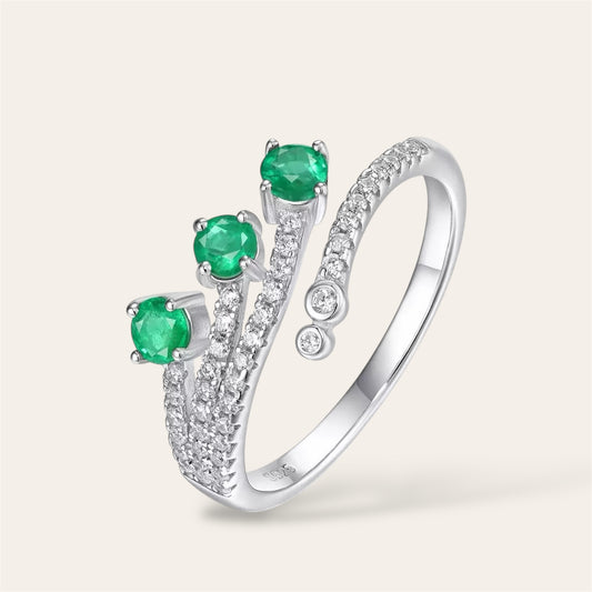 Three Dots Natural Emerald Adjustable Ring