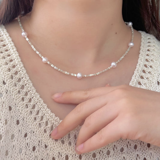 Sparkling Star Natural Pearl Choker, Sterling Silver