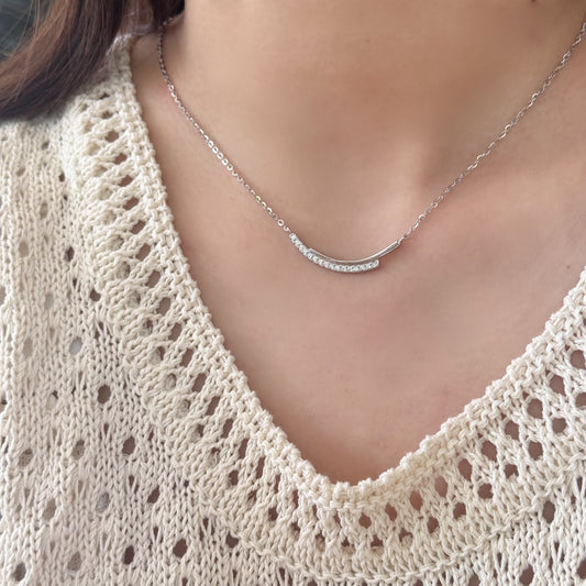 Smile Line Moissanite Necklace, Sterling Silver