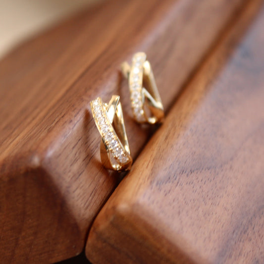 14K Solid Gold Cross Hoop Earrings