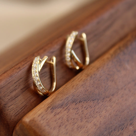 14K Solid Gold Cross Hoop Earrings