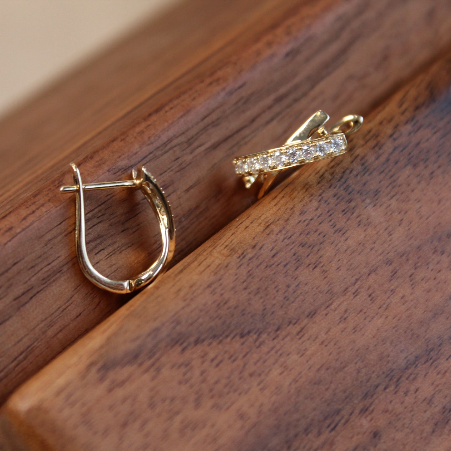 14K Solid Gold Cross Hoop Earrings