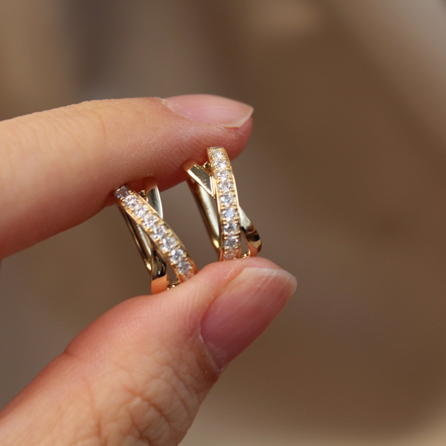 14K Solid Gold Cross Hoop Earrings