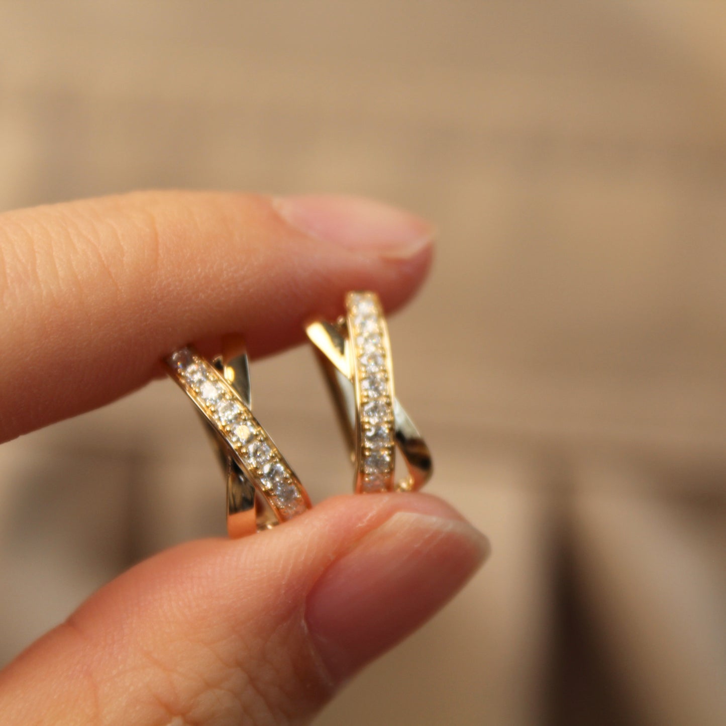 14K Solid Gold Cross Hoop Earrings