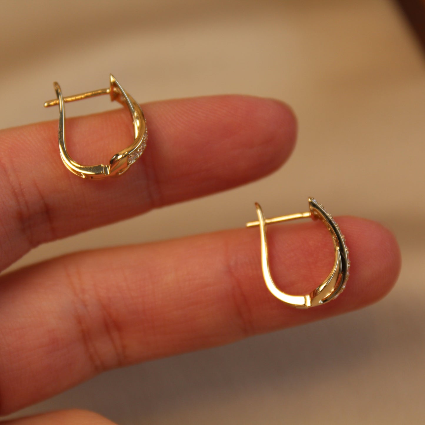 14K Solid Gold Cross Hoop Earrings