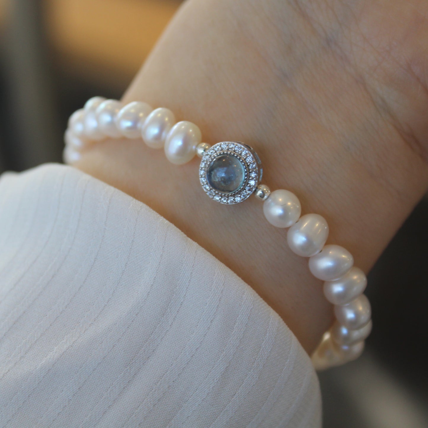 Aquamarine High-Quality Natural Pearl Bracelet