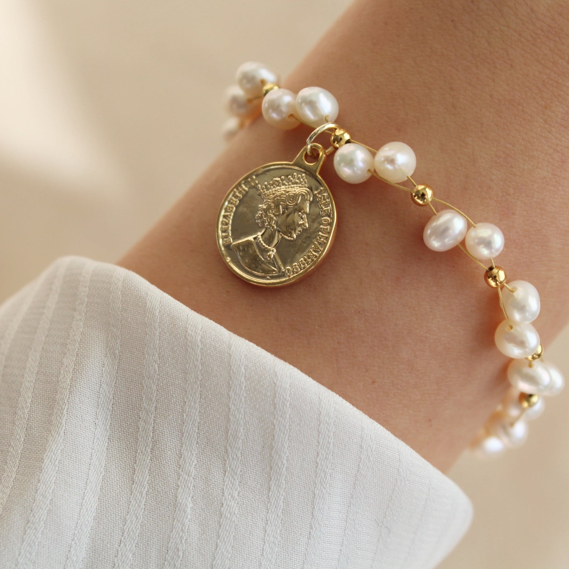 Coin Pearl Bracelet | Flat Coin Pearls Elegance Bracelet | by Pearly Girls 7.5