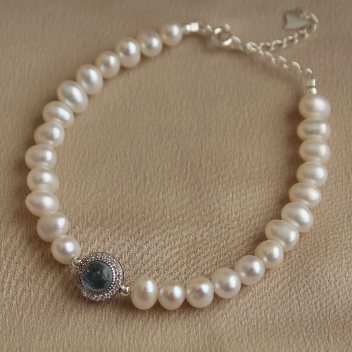 Aquamarine High-Quality Natural Pearl Bracelet