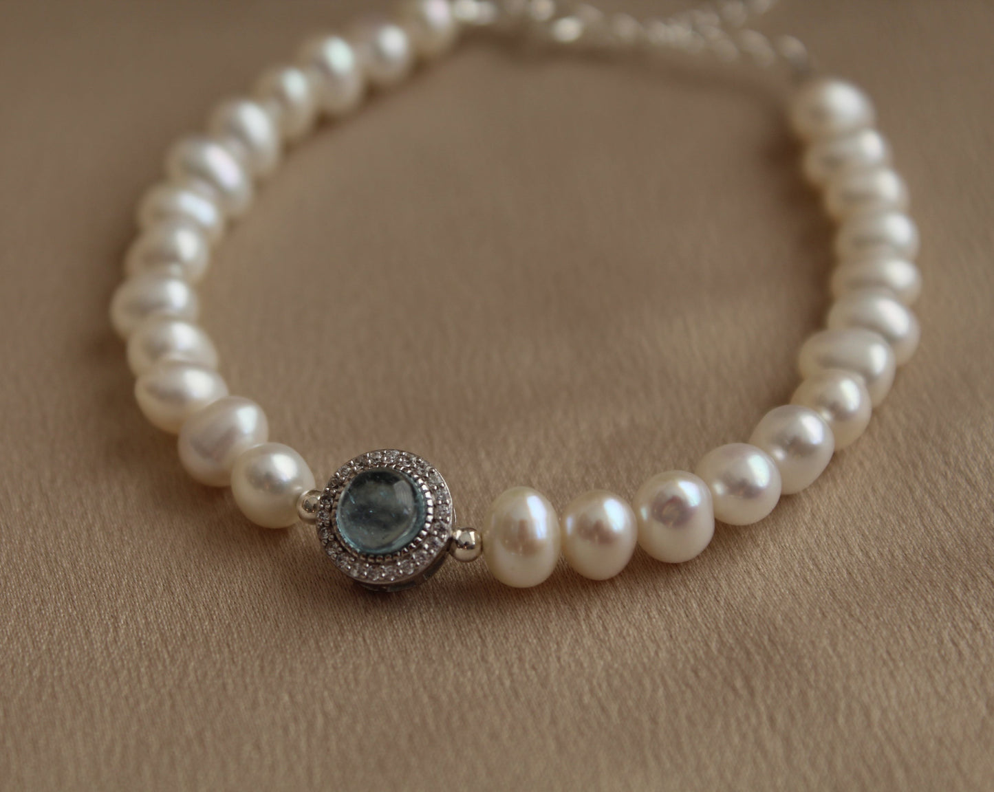 Aquamarine High-Quality Natural Pearl Bracelet