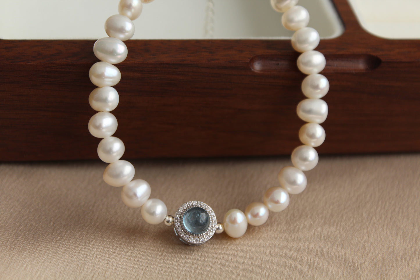 Aquamarine High-Quality Natural Pearl Bracelet