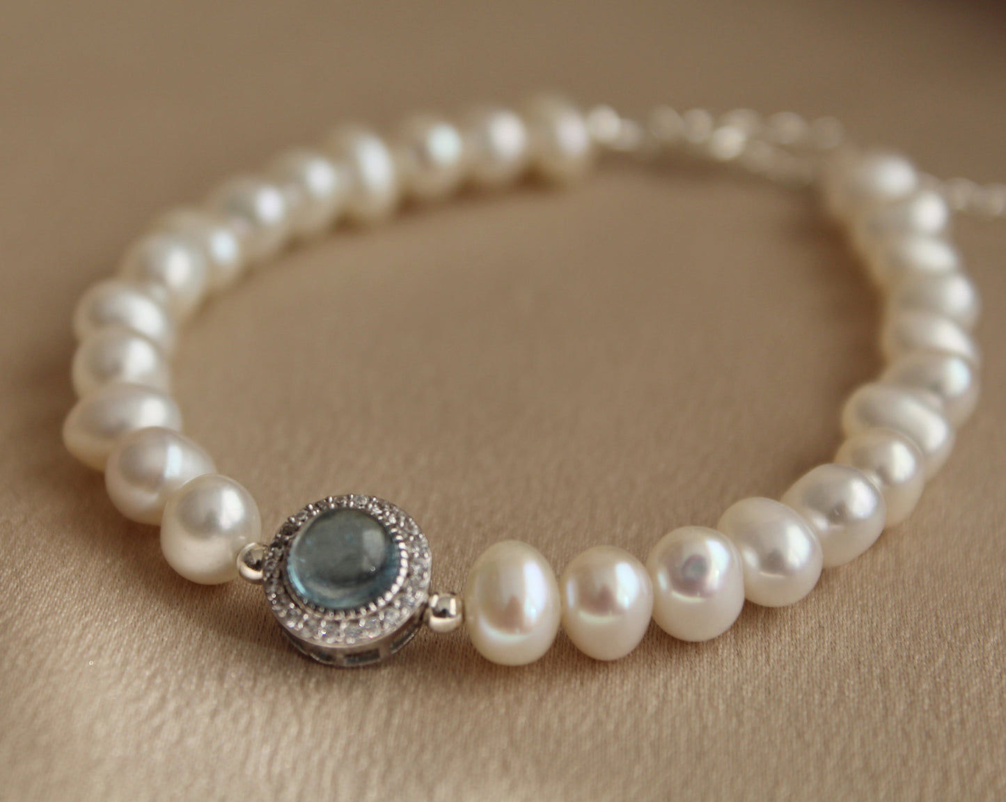 Aquamarine High-Quality Natural Pearl Bracelet