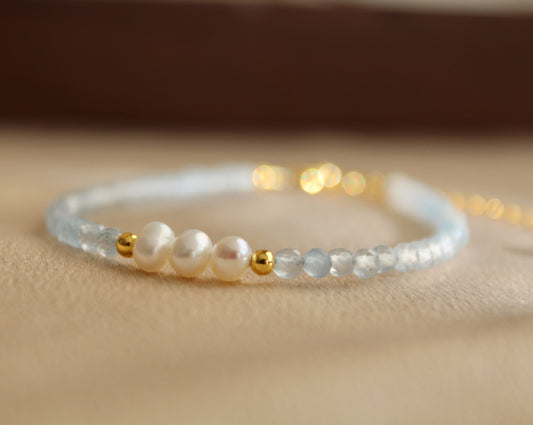Super Fine Aquamarine Beads Pearl Bracelet