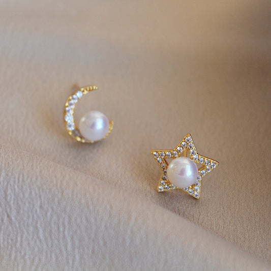 Celestial Moon Star Pearl Earrings