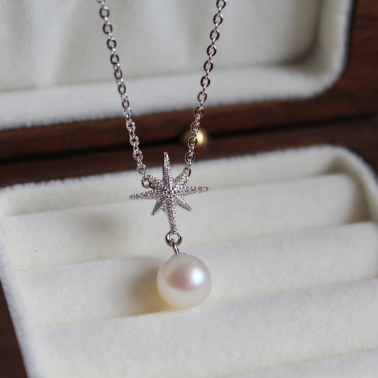 Compass Pearl Sterling Silver Necklace