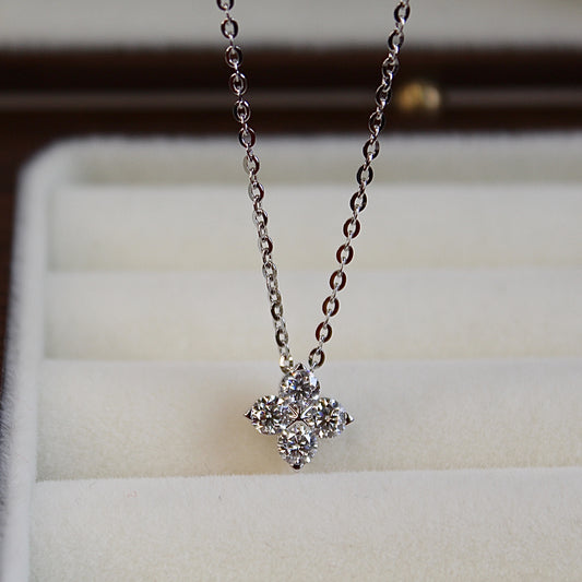 Lucky Clover Moissanite Necklace, 0.1ct Sterling Silver Four Leaf Necklace