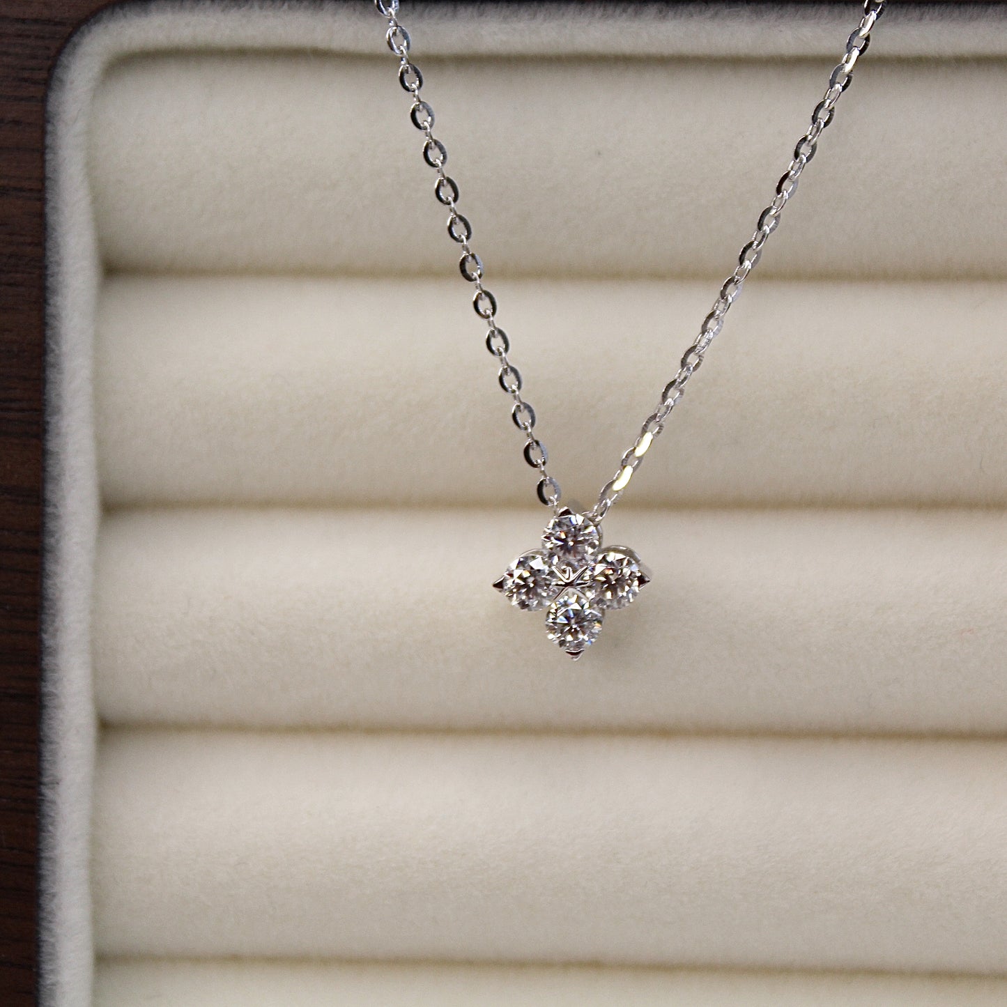 Lucky Clover Moissanite Necklace, 0.1ct Sterling Silver Four Leaf Necklace