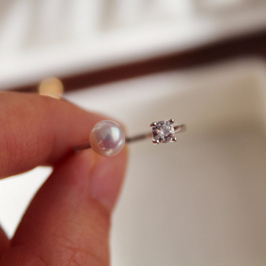 CZ Diamond Pearl Sterling Silver Ring