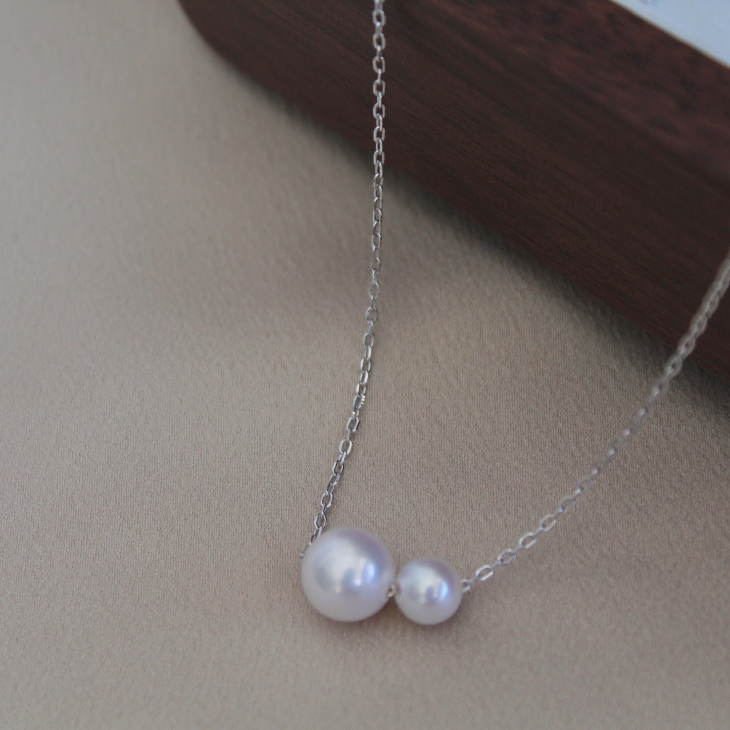 Double Pearl Sterling Silver Necklace, Perfect Round