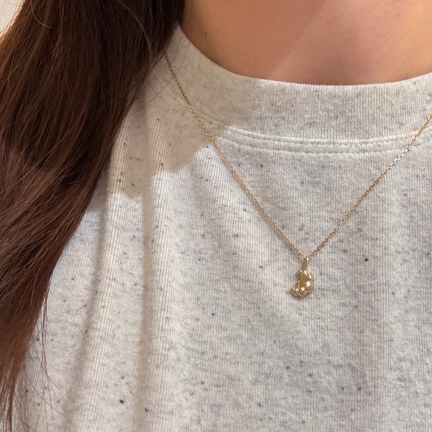 14K Solid Gold Croissant Pendant 牛角包